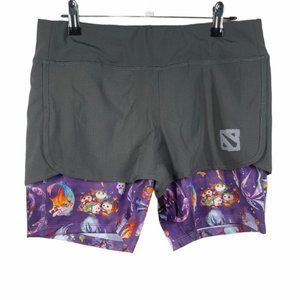 Dota 2 Shorts Medium Gray Purple Athletic Double Layer